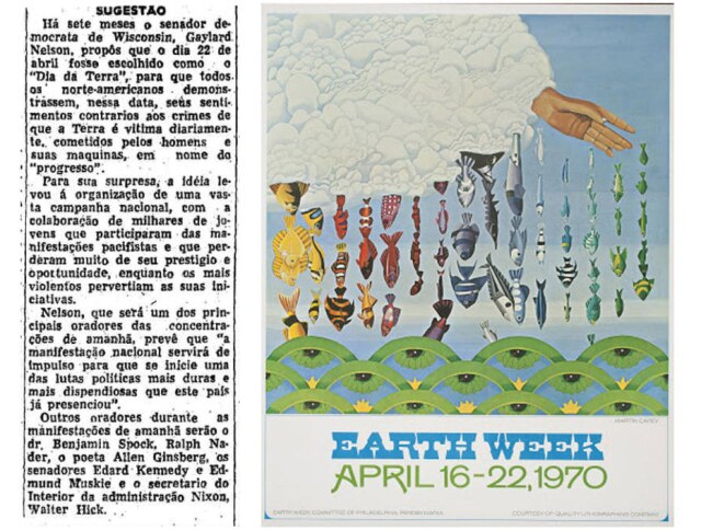 Acervo/Estadão e Reprodução > Estadão - 22/4/1970Reprodução de cartaz do 1º Dia da Terra em 1970.