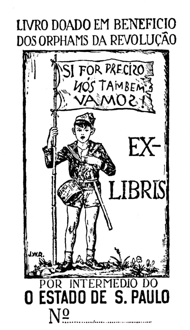 Ex-Libris criado para campanha de leilão de livros raros em pró da Revolução Constitucionalista de 1932.