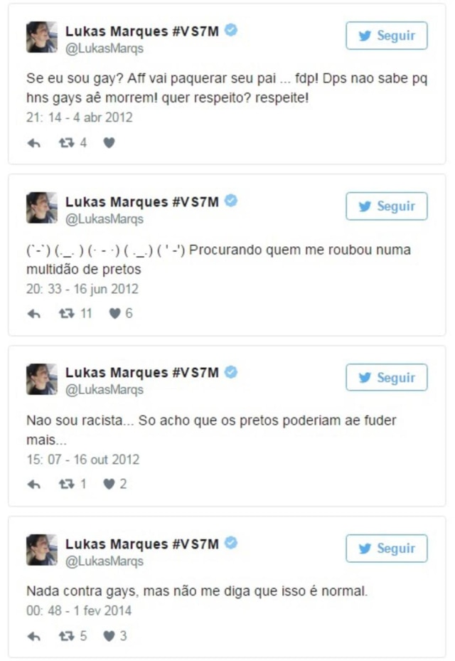Tweets do youtuber Lukas Marques