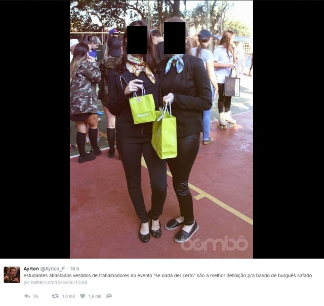 Twitter / @Ayrton_F 'Se nada der certo': tema de evento escolar gerou críticas