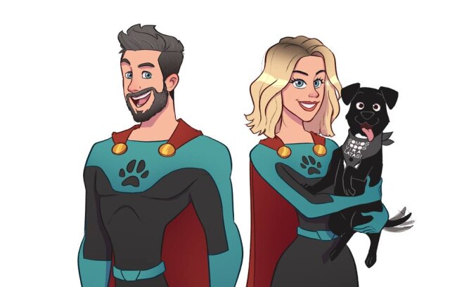 Ampara Animal/Divulgação Bruno Gagliasso e Giovanna Ewbank são os super-heróis protetores dos cães no calendário da Ampara Animal.