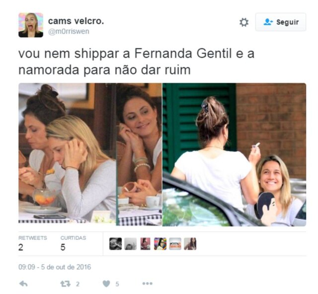 Reprodução Twitter Já pode 'shippar' (torcer) pelo casal Fernanda Gentil e Priscila Montandon
