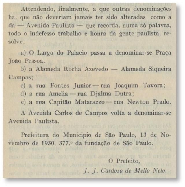 Decreto do prefeito José Joaquim Cardoso de Melo Neto.