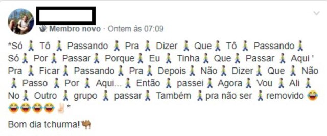 Captura de tela do 'Grupo onde fingimos ser tiozões do zap' / Facebook Corrente do WhatsApp.