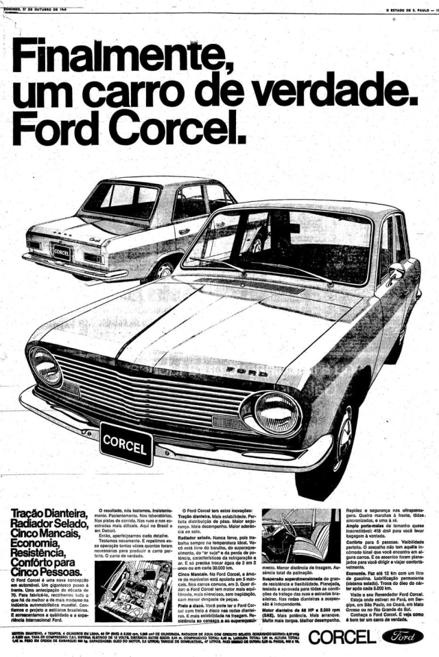 Acervo/Estadão Publicidade do Ford Corcel no Estadão de 27/10/1968