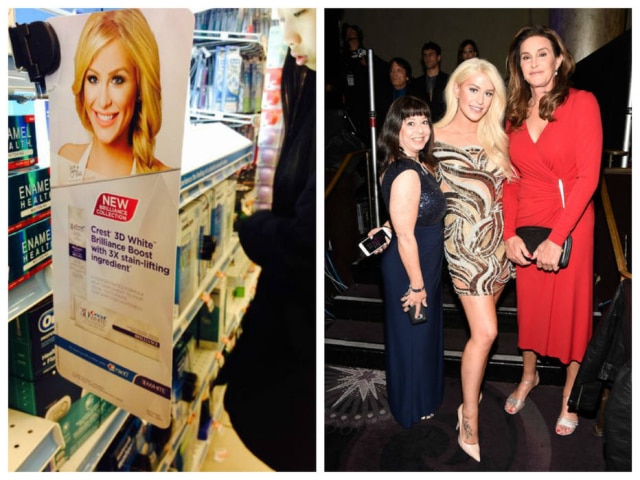 NYT Crest Canadá uniu-se com Gigi Gorgeous como uma embaixadora social (foto esquerda). Na foto à direita, Gigi Gorgeous (meio) com Caitlyn Jenner (direita), no GLAAD em abril