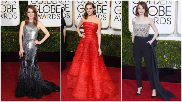 AFP Julianne Moore, Allison Williams e Emma Stone no Globo de Ouro 2015