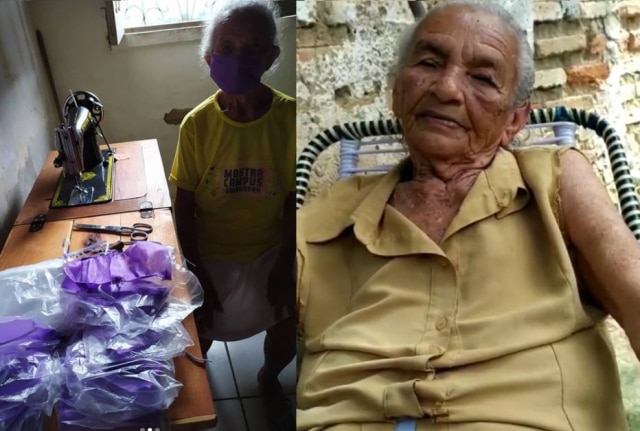 Instagram / @renathc Bernarda Alves da Costa, de 87 anos, costurou cerca de 20 máscaras em um dia