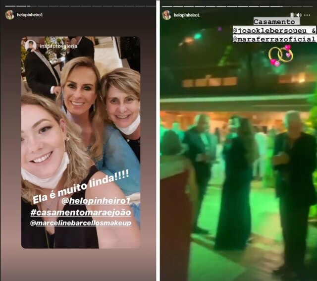 Instagram / @helopinheiro1 Stories compartilhados por Helô Pinheiro durante a festa de casamento de João Kleber e Mara Ferraz