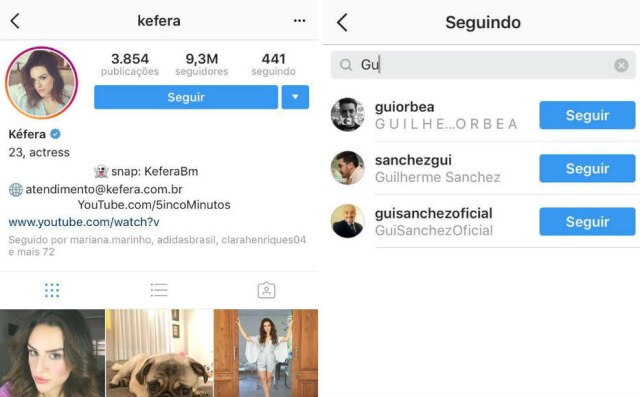 Reprodução/Instagram Gusta e Kéfera não estão mais se seguindo nas redes.