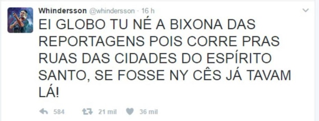 Reprodução/Twitter Tweet de Whindersson Nunes.