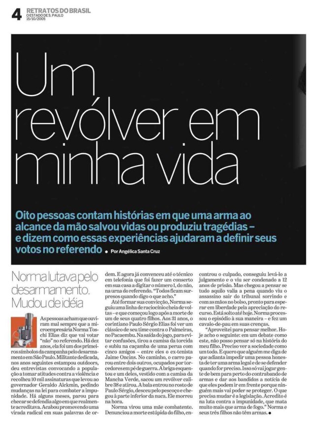 Acervo Estadão Página do caderno especial Retratos do Brasil - Armas - publicado em 15/10/2005.
