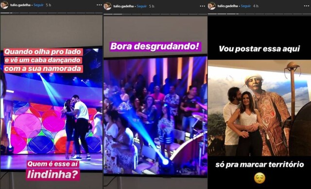 Instagram / @tulio.gadelha Túlio Gadêlha demonstrou ciúme nessa sequência de stories ao ver a parceira dançando com outro homem.